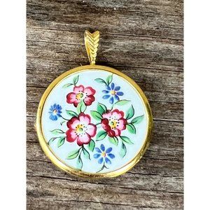 Vintage Paragon Porcelain Pendant White Background With Red And Blue Flowers